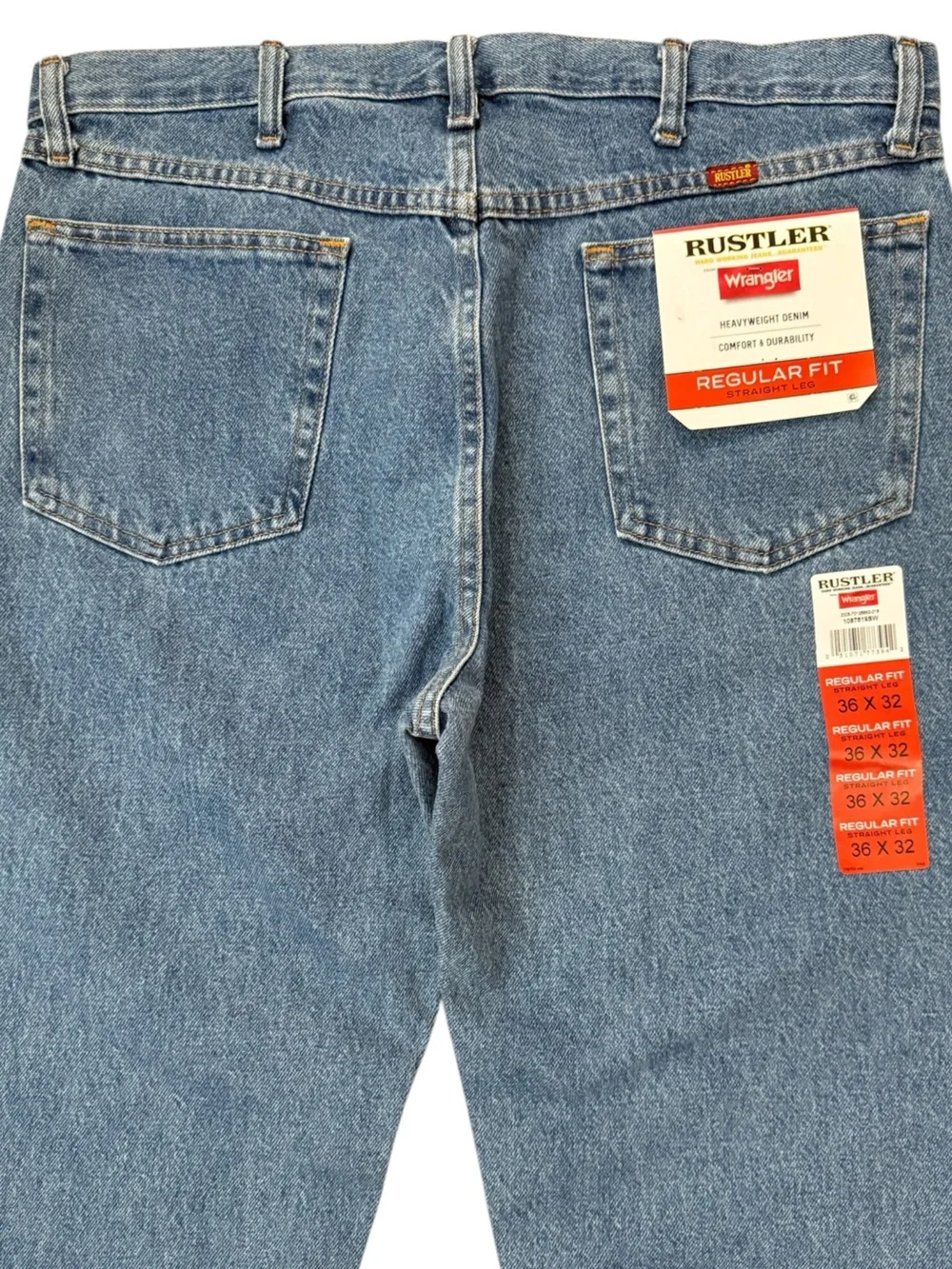 NWT Rustler by Wrangler Regular Fit Straight Leg Jeans Men’s 36x32 100% Cotton